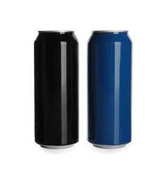 Aluminum cans on white background. Mockup for design