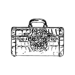Black and white sketch of a briefcase with a transparent background