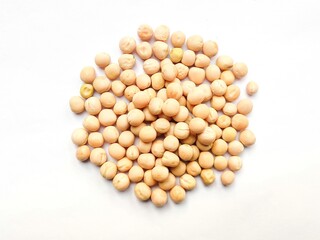 Whole dried White pea or yellow pea or trapper peas isolated on white background.Top view of whole peas.