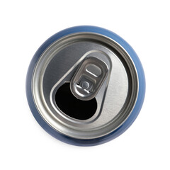 Aluminium can isolated on white, top view