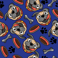 Pug Seamless Pattern. Funny Dog Pattern. hand drawn dog