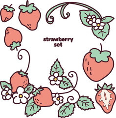 シンプルな苺のカラーイラストセット