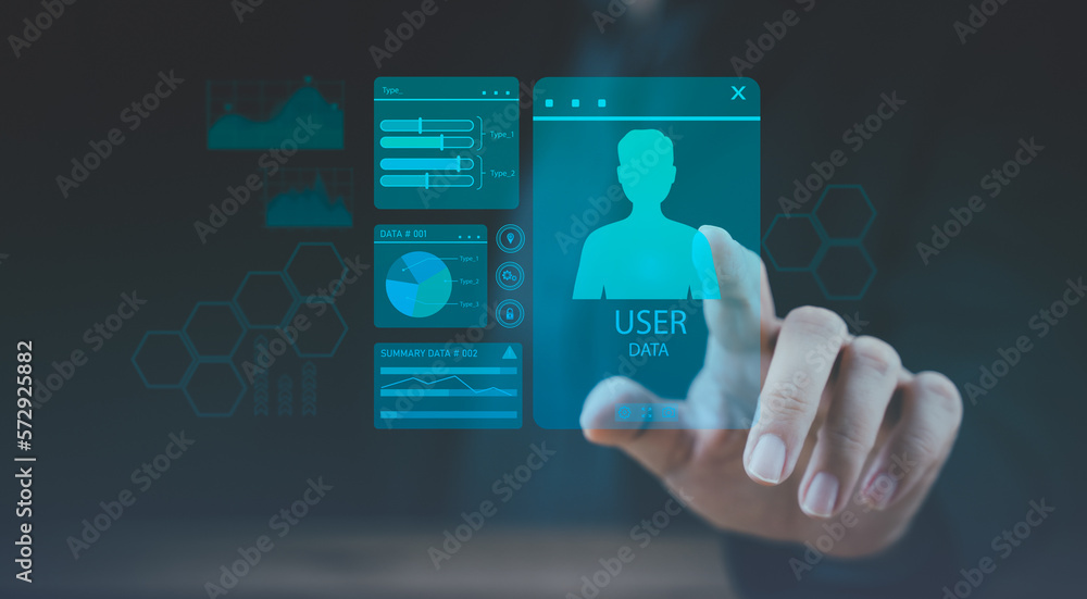 Aufkleber virtual screen of customer service, crm database software. client support solution, digital marketin
