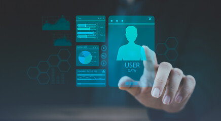 virtual screen of customer service, crm database software. Client support solution, digital marketing management online. Communication development by ai web, global connection