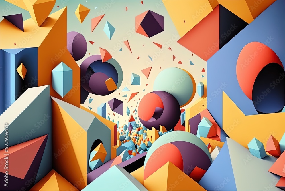 Poster panoramic photograph with an abstract geometric backdrop generative ai