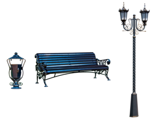 Torch, pew and urn for parka, manors.