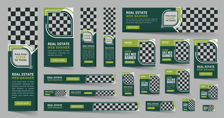 Corporate and real estate business web ads banner bundle template design set, horizontal and vertical google web ads banner design