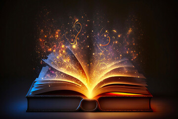 Book With Open Pages on dark background. Generative AI