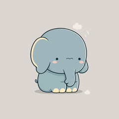 Cute baby elephant, drawn vector illustration. Children's illustration. Use it for a happy birthday invitation card, printing on a T-shirt.