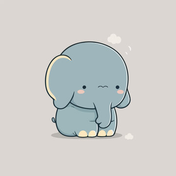 Cute baby elephant, drawn vector illustration. Children's illustration. Use it for a happy birthday invitation card, printing on a T-shirt.