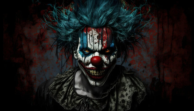 Scary horror clown with creepy smile.