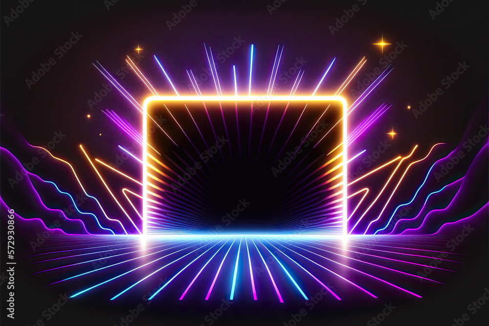 Poster the shining square neon banner. multi-colored bright framework. design element. abstract background.