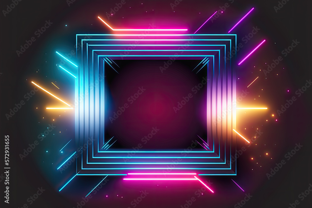 Poster the shining square neon banner. multi-colored bright framework. design element. abstract background.