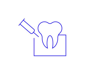 Isolated Concept of tooth injection in a flat style. dental thin line icon. Dentist editable stroke icon.  Vector illustration