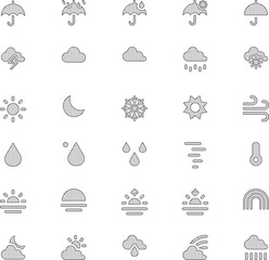 Vector set of 30 weather icons. line textured