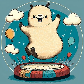 teddy bear on trampoline cartoonish