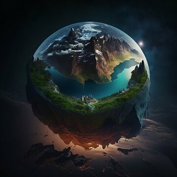 fantasy earth levitating in space