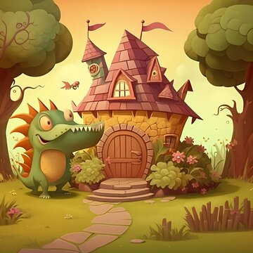 cartoonish castle and dragon