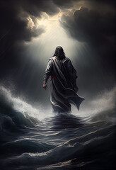 Jesus walking on water. generative AI