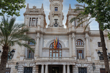 Exterior Facade of Valencia City Hall Building, Ajuntament de Valencia, Spain