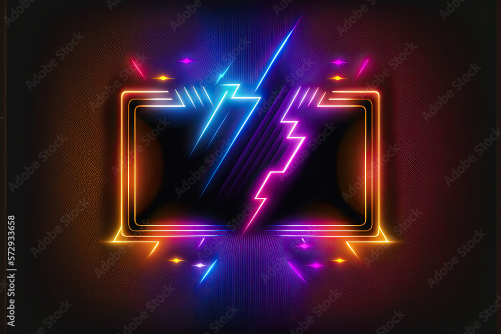 Poster the shining square neon banner. multi-colored bright framework. design element. abstract background.