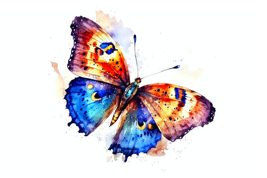 tropical colorful butterfly painted with watercolors isolated on a white background. Generative AI