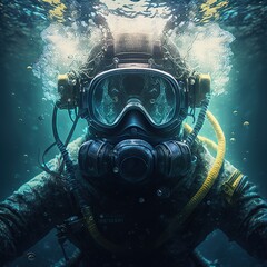 frightened diver, sea, ocean