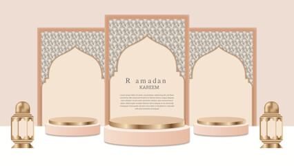 3d render of eid or ramadan mubarak background with gold islam moon and star