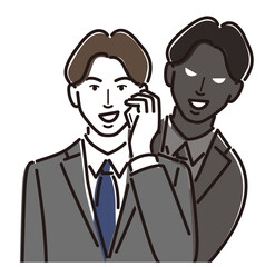 スマホで電話する　何かを企んでいるビジネスマン