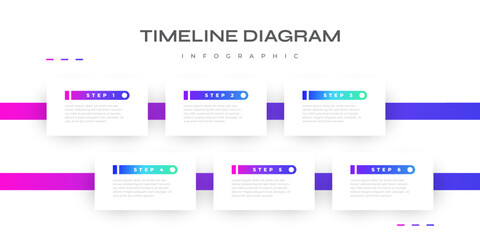 Modern and Colorful Infographic Design Template with 6 Options, Steps or Processes for Business Presentations. Timeline Diagram Presentation Design