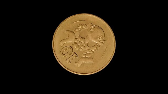 Reverse of Cyprus pre-euro coin 10 cents, isolated in black background. 4k video