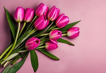 Obraz premium Flowers composition, pink flowers on pastel colors abstract background