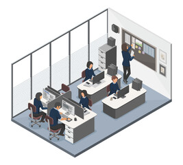 Industrial factory uniform office accountant management Purchasing department room employee worker concept illustration isometric isolated vector
