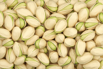 Pistachio nuts background, food texture. 3D illustration