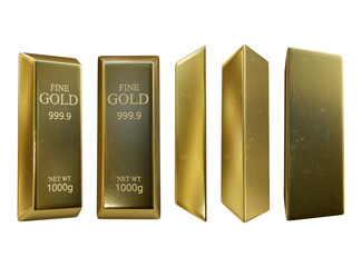 3d rendering set of pure fine gold clean and shiny perspective view
