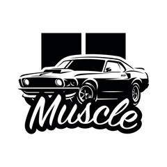 Muscle car retro logo, banner, emblem. Vintage t-shirt print - obrazy, fototapety, plakaty