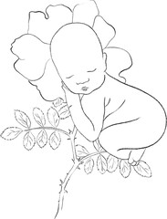 Flower's Newborn Line Arts Clipart with sleeping babies, rose, sunflower, iris, sunflower, hydrangea, tulip, lilac, magnolia and more. Perfect for baby shower, milestone cards, nursery decor