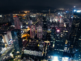 Plakat Aerial view of landscape at night in Shenzhen city,China
