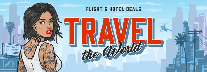 Travel world colorful advertising banner