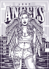Angelic hipster girl monochrome poster