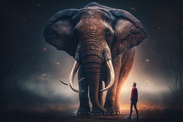 big elephant with a boy, Generative Ai