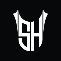 Obraz na płótnie Canvas SH Logo monogram shield sharp half round shape images design template