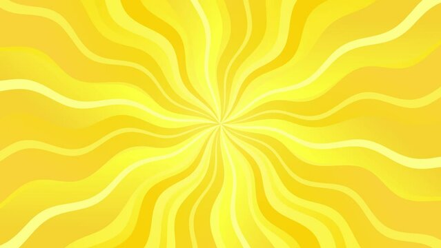 Retro, 2d, yellow sunbeams, wavy sun rays, groovy, hippie, flat, abstract, cartoon looping background in 70s retro style.
