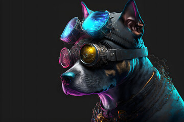 Naklejka premium cyberpunk dog with glasses created with generative AI technology