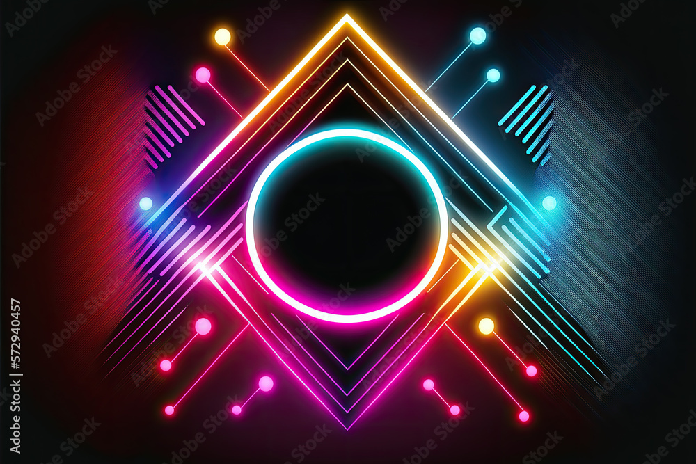 Poster the shining rhombus neon banner. multi-colored bright framework. design element. abstract background