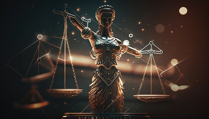 Themis Goddess of law and justice with ancient beam scale, Generative Ai