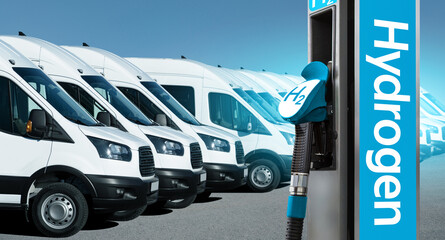 Hydrogen filling station on a background of vans	