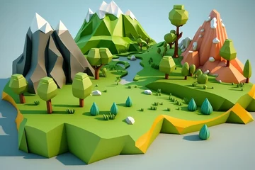  Isometric Mountains Landscape. Colorful Lowpoly 3D Landscape. Generative AI © OGsus
