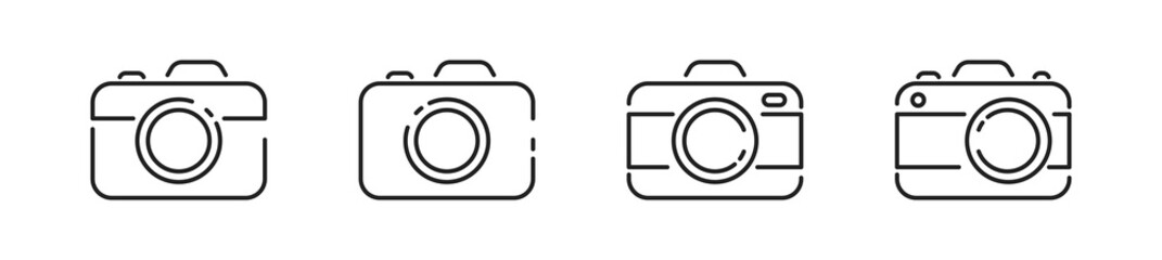 Camera outline icon set. Digital camera photography symbol, logo - obrazy, fototapety, plakaty