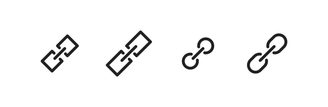 Link icon set. Chain, hyperlink, connection symbol. 